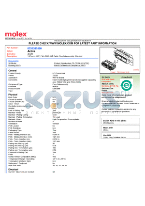 75135-1000 datasheet - 1.27mm (.050) Pitch DMS-59^ Cable Plug Subassembly, Shielded