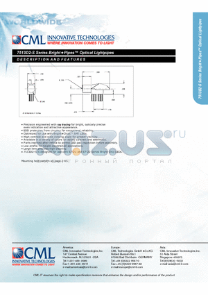 7513D2-S datasheet - Bright Pipes Optical Lightpipes