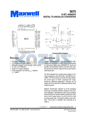 5675RPQI datasheet - 14-BIT, 400MSPS DIGITAL-TO-ANOALOG CONVERTER