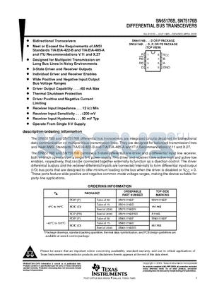 75176B datasheet - DIFFERENTIAL BUS TRANSCEIVERS