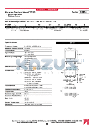 CC154 datasheet - Ceramic Surface Mount VCXO