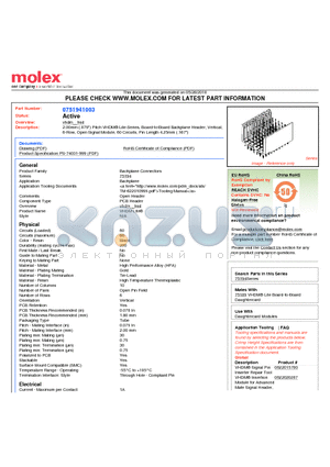 75194-1003 datasheet - 2.00mm (.079) Pitch VHDM^ Lite-Series, Board-to-Board Backplane Header, Vertical, 6-Row, Open Signal Module, 60 Circuits, Pin Length 4.25mm (.167)