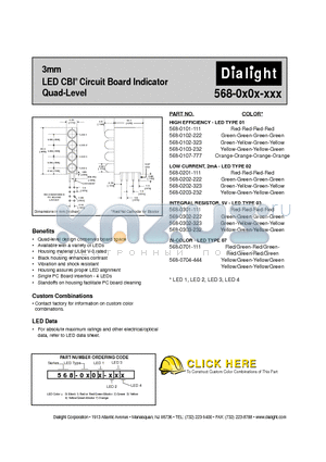 568-0102-222 datasheet - 3mm LED CBI Circuit Board Indicator Quad-Level