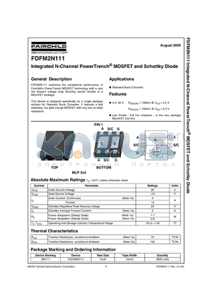 2N111 datasheet - Integrated N-Channel PowerTrench MOSFET and Schottky Diode