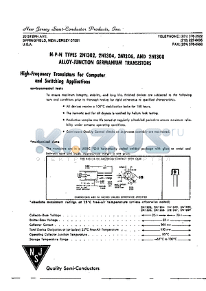 2N1306 datasheet - N-P-N ALLOY-JUNCTION GERMANIUM TRANSISTORS