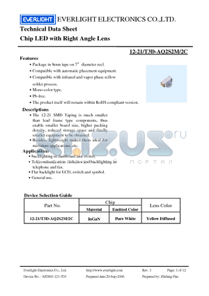 12-21-T3D-AQ2S2M-2C datasheet - Chip LED with Right Angle Lens