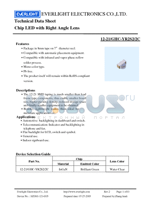 12-21/GHC-YR2S2/2C datasheet - Technical Data Sheet Chip LED with Right Angle Lens
