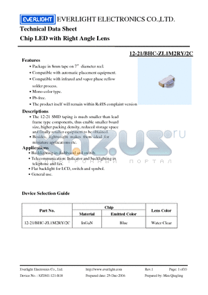 12-21-BHC-ZL1M2RY-2C datasheet - Chip LED with Right Angle Lens