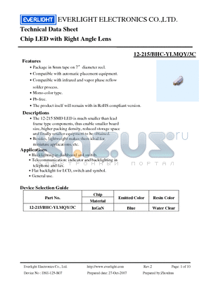 12-215-BHC-YLMQY-3C datasheet - Technical Data Sheet Chip LED with Right Angle Lens