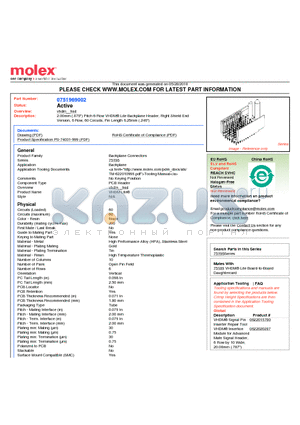 75196-9002 datasheet - 2.00mm (.079) Pitch 6-Row VHDM^ Lite Backplane Header, Right Shield End Version, 6 Row, 60 Circuits, Pin Length 6.25mm (.246)