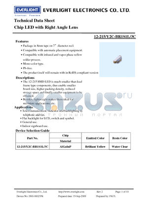 12-215-Y2C-BR1S1L-3C datasheet - Chip LED with Right Angle Lens