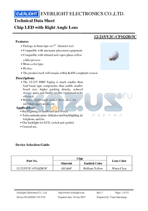 12-215-Y2C-CP1Q2B-3C datasheet - Chip LED with Right Angle Lens