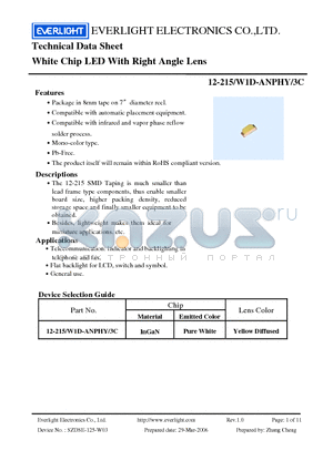 12-215-W1D-ANPHY-3C datasheet - White Chip LED With Right Angle Lens