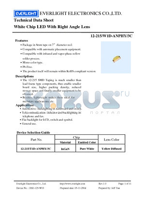 12-215/W1D-ANPHY/3C datasheet - White Chip LED With Right Angle Lens