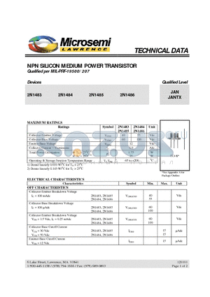 2N1486 datasheet - NPN SILICON MEDIUM POWER TRANSISTOR