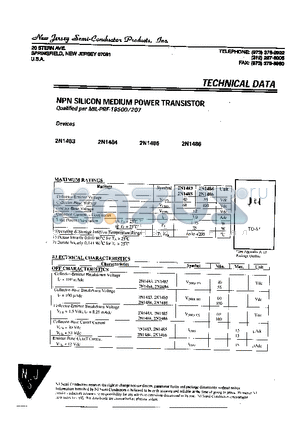 2N1486 datasheet - NPN SILICON MEDIUM POWER TRANSISTOR