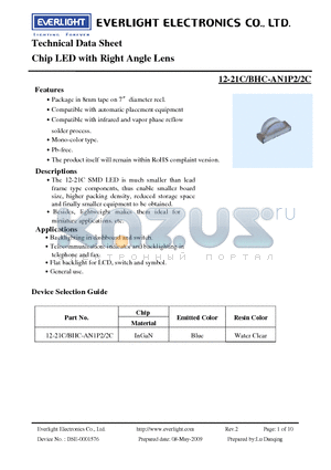 12-21C-BHC-AN1P2-2C datasheet - Chip LED with Right Angle Lens