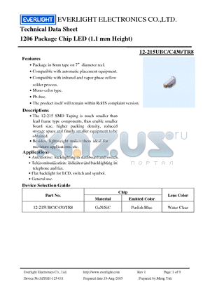 12-215UBC datasheet - Chip LED (1.1 mm Height)