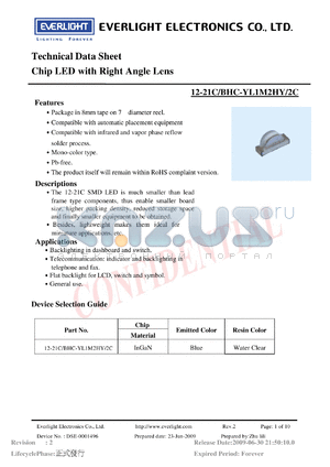 12-21C-BHC-YL1M2HY-2C datasheet - Chip LED with Right Angle Lens