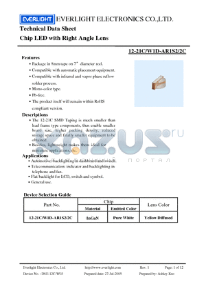 12-21C-W1D-AR1S2-2C datasheet - Chip LED with Right Angle Lens