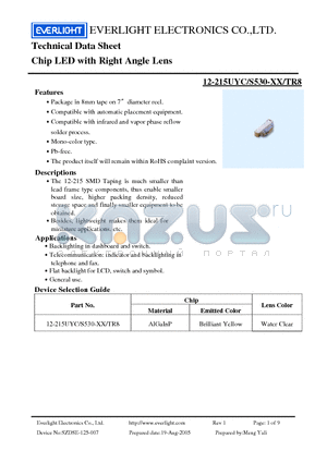 12-215UYC/S530-XX/TR8 datasheet - Chip LED with Right Angle Lens