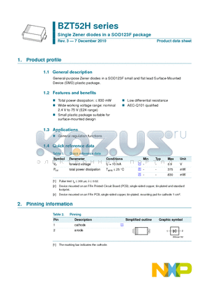 BZT52H-B2V7 datasheet - Single Zener diodes in a SOD123F package