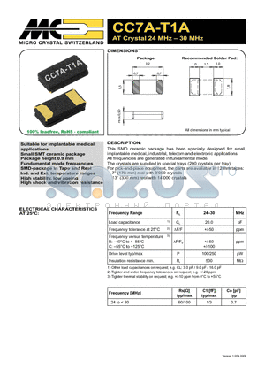 CC1A-T3A datasheet - AT Crystal 24 MHz - 30 MHz