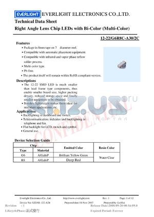 12-22-G6R8C-A30-2C datasheet - Right Angle Lens Chip LEDs with Bi-Color (Multi-Color)