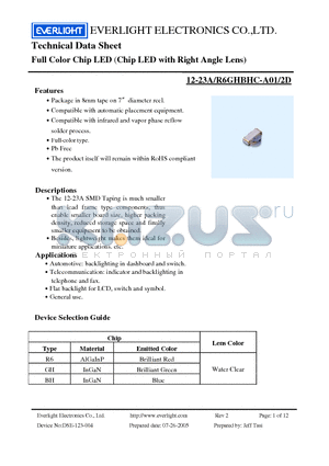 12-23A/R6GHBHC-A01/2D datasheet - Full Color Chip LED (Chip LED with Right Angle Lens)