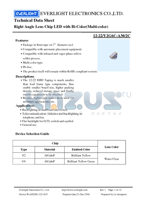 12-22-Y2G6C-A30-2C datasheet - Right Angle Lens Chip LED with Bi-Color(Multi-color)