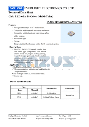 12-22SURSYGC datasheet - Chip LED with Bi-Color (Multi-Color)