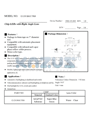 12-21UBGC/TR8 datasheet - Chip LEDs with Right Angle Lens