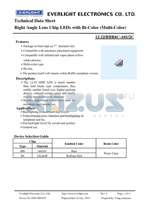 12-22-BHR6C-A01-2C datasheet - Right Angle Lens Chip LEDs with Bi-Color (Multi-Color)