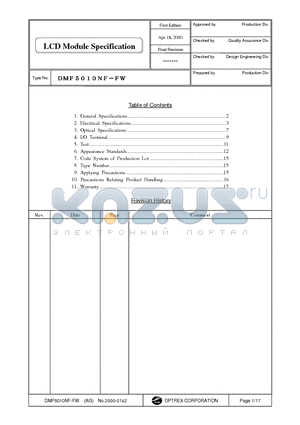 DMF5010NF-FW datasheet - LCD Module Specification