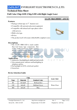 12-23C/R6GHBHC-A01/2C datasheet - Full Color Chip LED (Chip LED with Right Angle Lens)