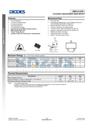 DMG1012UW-7 datasheet - N-CHANNEL ENHANCEMENT MODE MOSFET