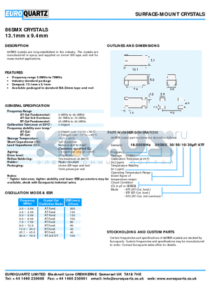 12.00086SMX30501030ATF datasheet - SURFACE-MOUNT CRYSTALS