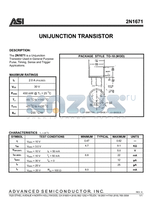 2N1671 datasheet - UNIJUNCTION TRANSISTOR