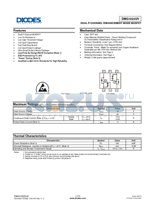 DMG1023UV-7 datasheet - DUAL P-CHANNEL ENHANCEMENT MODE MOSFET