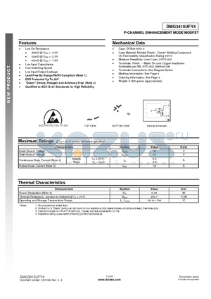 DMG3415UFY4 datasheet - P-CHANNEL ENHANCEMENT MODE MOSFET