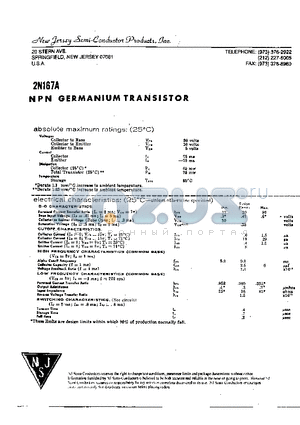 2N167A datasheet - NPN GERMANIUM TRANSISTOR
