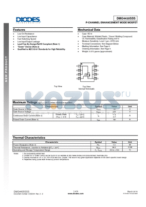 DMG4435SSS-13 datasheet - P-CHANNEL ENHANCEMENT MODE MOSFET