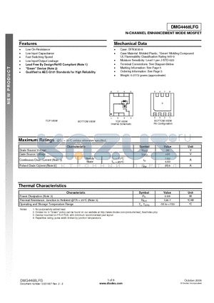 DMG4468LFG datasheet - N-CHANNEL ENHANCEMENT MODE MOSFET