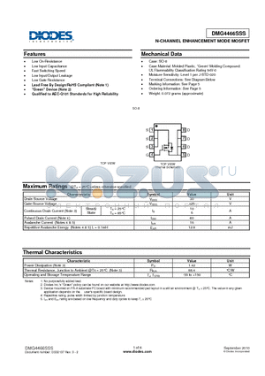 DMG4466SSS-13 datasheet - N-CHANNEL ENHANCEMENT MODE MOSFET