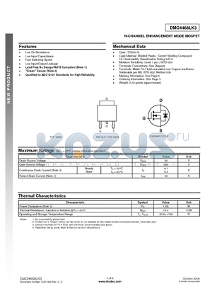 DMG4468LK3 datasheet - N-CHANNEL ENHANCEMENT MODE MOSFET