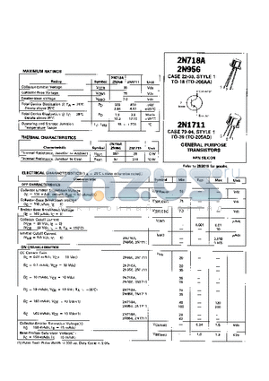 2N1711 datasheet - GENERAL PURPOSE TRANSISTOR (NPN SILICON)