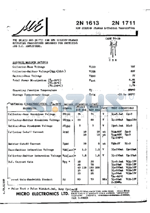 2N1711 datasheet - NPN LISICON PLANAR EPITAXIAL TRANSISTORS