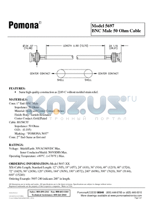 5697 datasheet - BNC Male 50 Ohm Cable