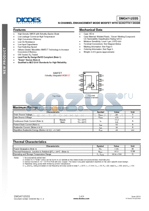 DMG4712SSS-13 datasheet - N-CHANNEL ENHANCEMENT MODE MOSFET WITH SCHOTTKY DIODE