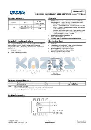 DMG4710SSS-13 datasheet - N-CHANNEL ENHANCEMENT MODE MOSFET WITH SCHOTTKY DIODE